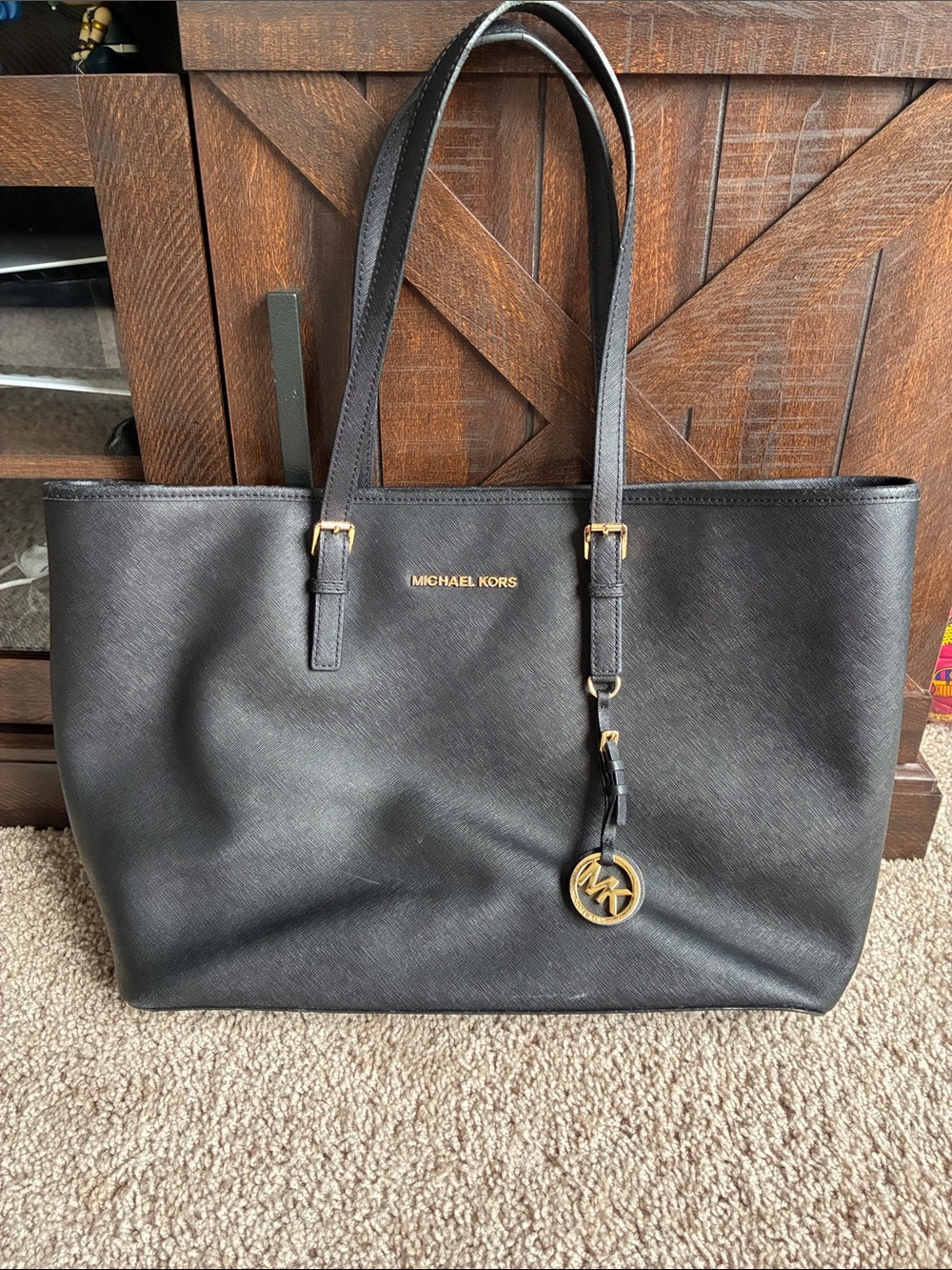 Michael Kors Black Tote with Gold MK Charm - Picture 4 of 8